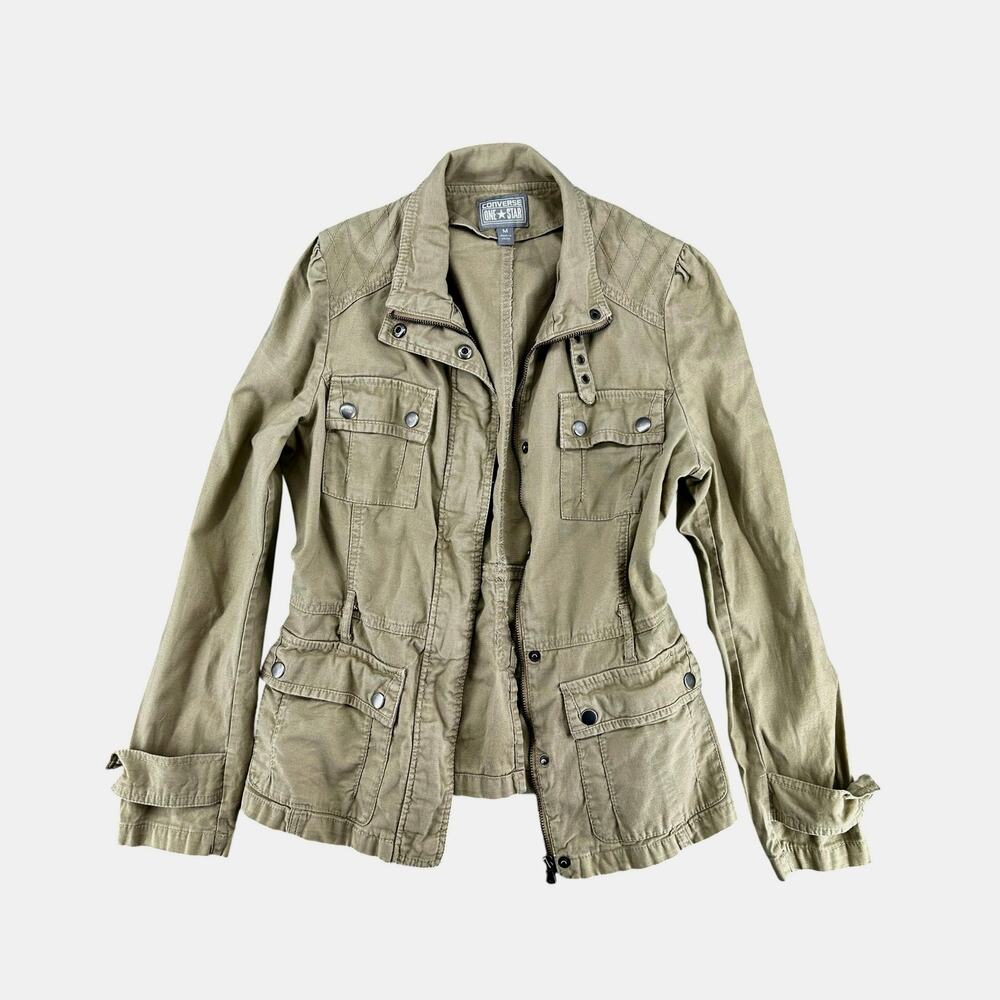 Converse One Star Canvas Utility Jacket Khaki Military Cargo Medium